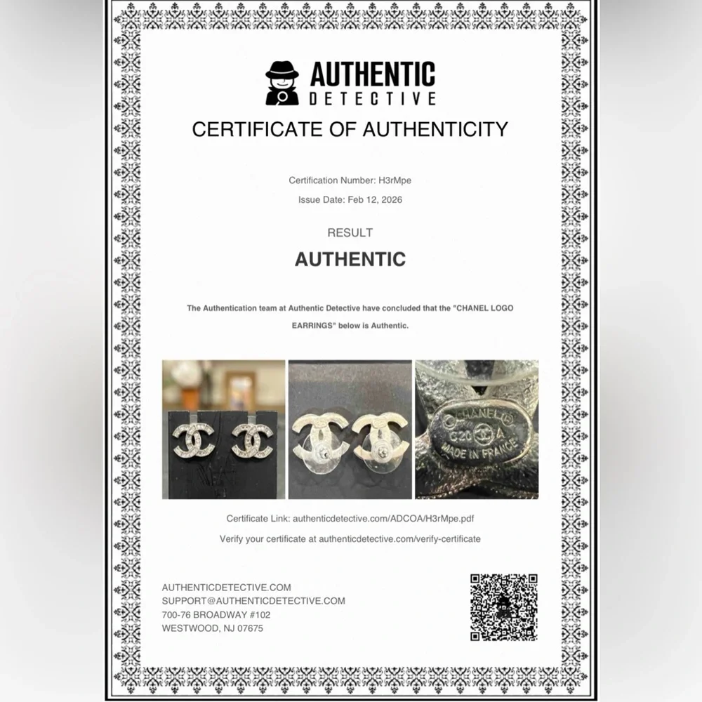 CHANEL Silver and Crystal Logo Pierced Earrings - Picture 2 of 7